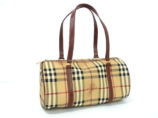 □極美品□ BURBERRY バーバリー ノバチェック PVC 円筒型