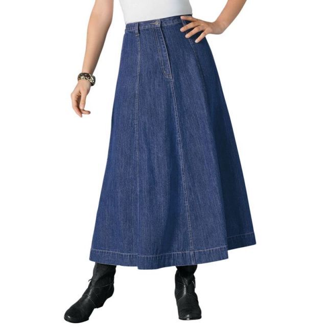 【送料無料】 ロアマンズ レディース スカート ボトムス Roaman's Women's Plus Size Petite Invisible Stretch Iconic A-line Maxi Skirt Medium Wash