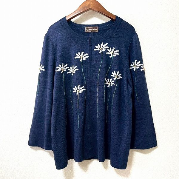 斎藤都世子ニット wnc サイトウトヨコ 斉藤都世子 ニット セーター ネイビー 花 ジップ