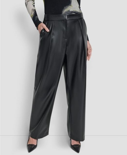 送料無料 ダナ キャラン ニューヨーク レディース カジュアルパンツ ボトムス Women s Wide Leg Pleat Front Pant Black