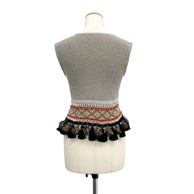 Mame Kurogouchi　フリンジノースリーブニットベスト　2 mame kurogouchi(マメクロゴウチ) 19SS SASH JAQUARD SLEEVELESS