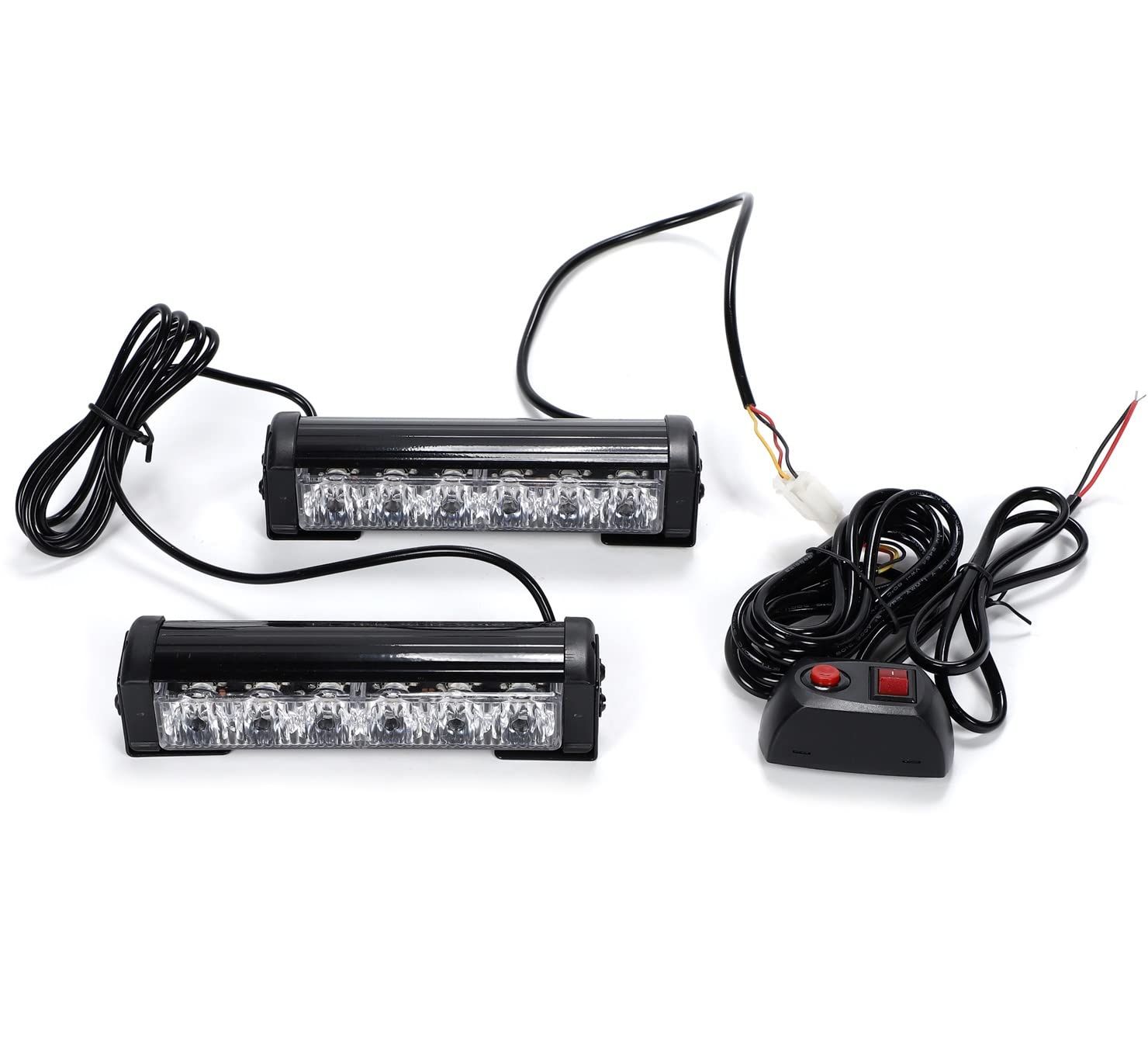 ストロボ 赤発光 フラッシュ ライト キット 12V 6LED×2連 ON/OFF パターン切り替え スイッチ付き 常時点灯 交互点灯 点滅 非常灯 非常信号 緊急 (レッド) [レッド]