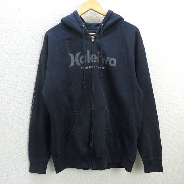 k■ハーレー/Hurley プリント入り フルジップパーカ/スウェット【L】紺/MENS■29【中古】