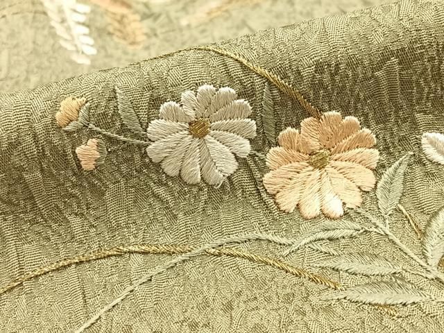 平和屋着物□訪問着 絞り 刺繍 草花文 金糸 正絹 逸品