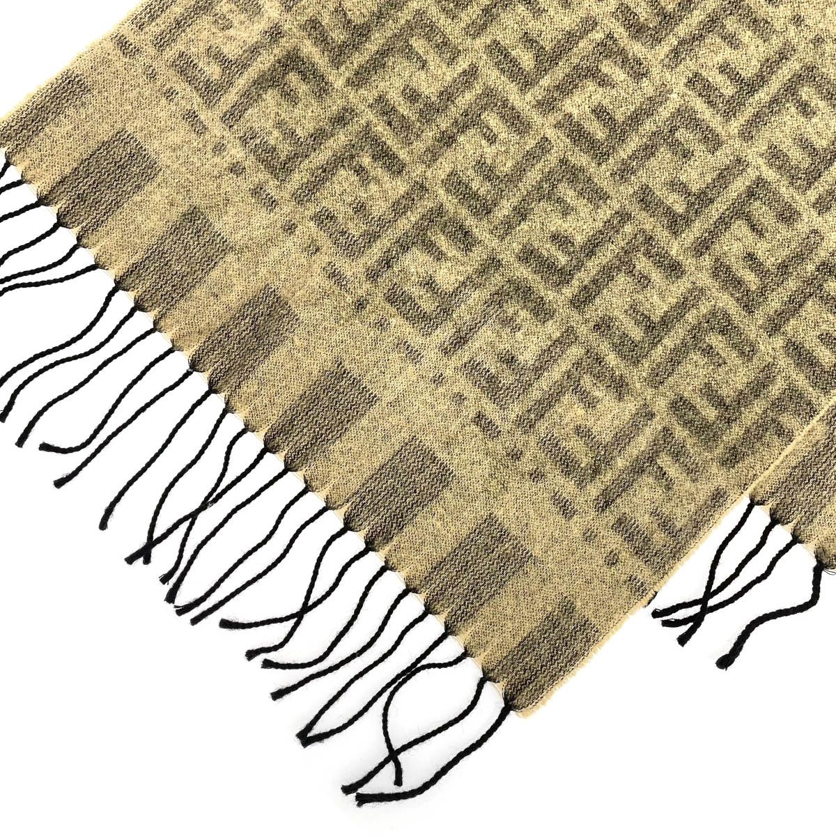 美品✨ FENDI フェンディ ズッカ柄 ウール マフラー ホワイト ベージュ FENDI フェンディ マフラー ズッカ柄 フリンジ ヴィンテージ