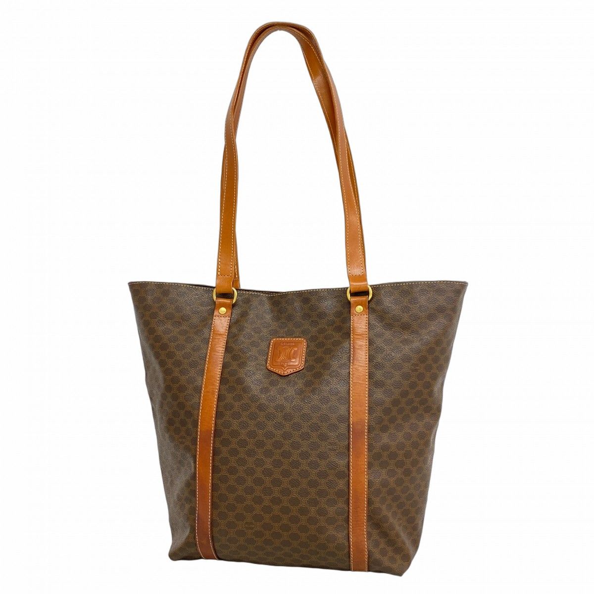 【CELINE】トートバッグ　マカダム柄　ゴールド金具　PVC ダークブラウン CELINE - セリーヌ CELINE マカダム トート バッグ PVC レザー