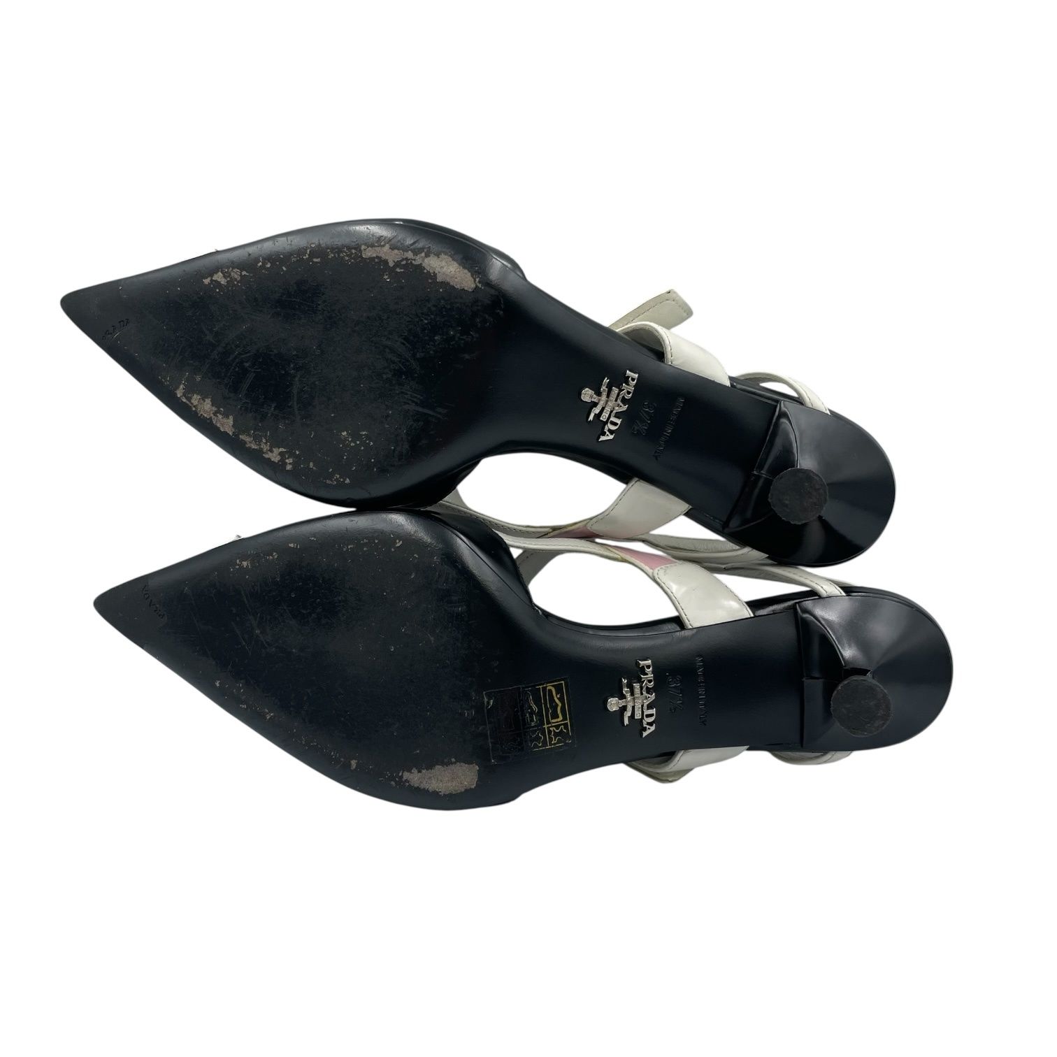 美品 プラダ PRADA レザー パンプス ブラック 34 美品 PRADA プラダ パンプス レザー ロゴ入り ブラック ピンク