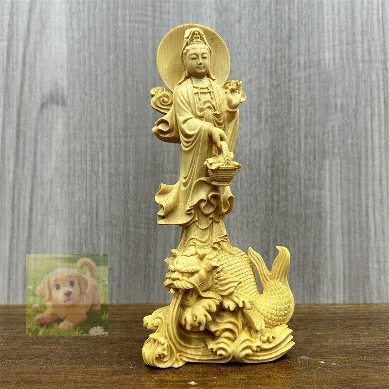 上品 観音菩薩 観音像 魚籃観音 仏教美術 美術工芸品 木彫 置物