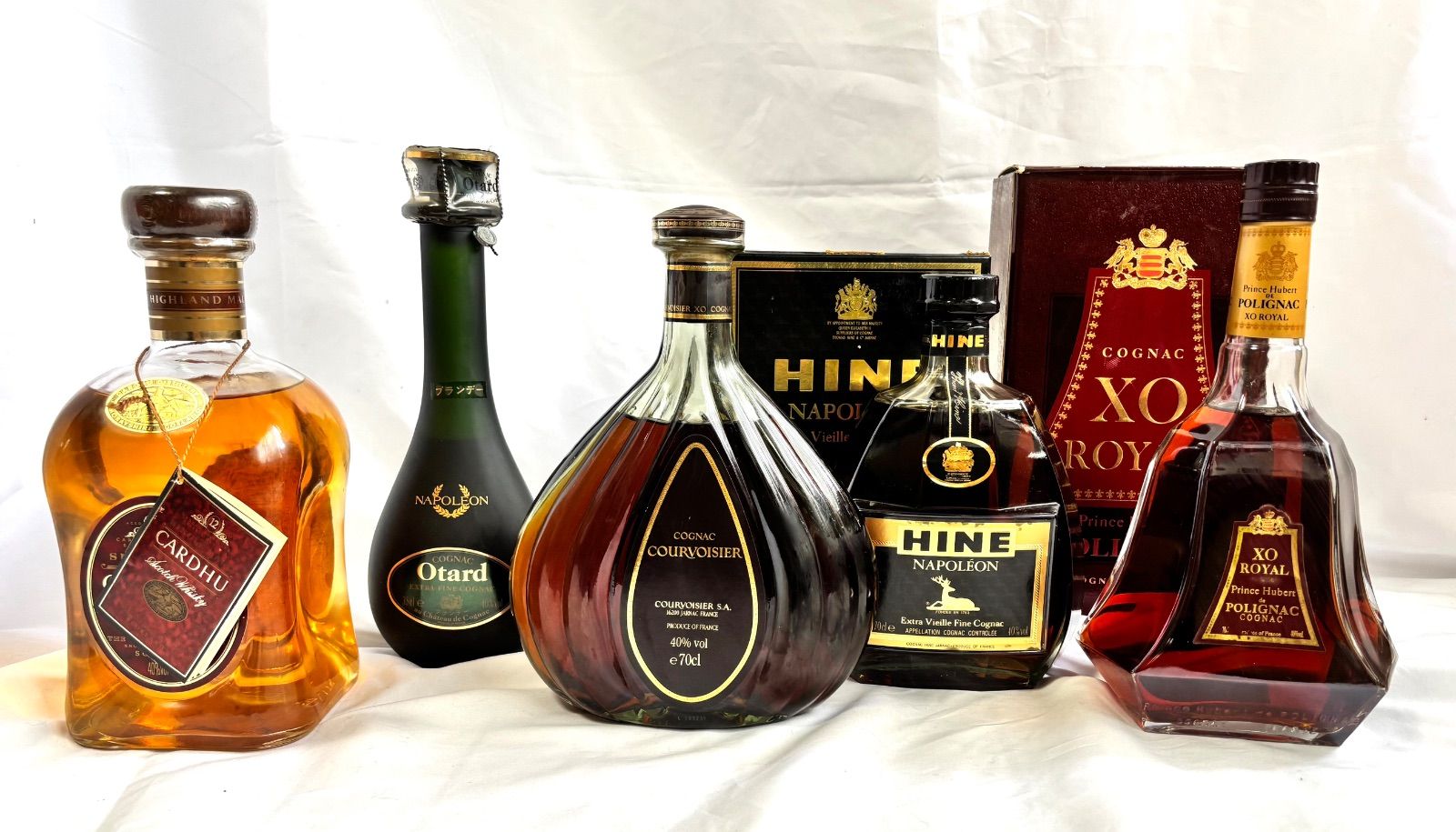 未開栓 洋酒 5点 まとめ 古酒 ブランデー コニャック スコッチ ウイスキー XO ROYAL HINE ナポレオン CARDHU 等