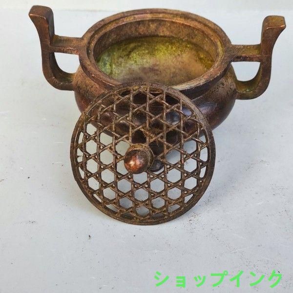 銅器 朝冠耳円口三足香炉 香薫炉 香道具 仏堂薫炉 装飾品 工芸品