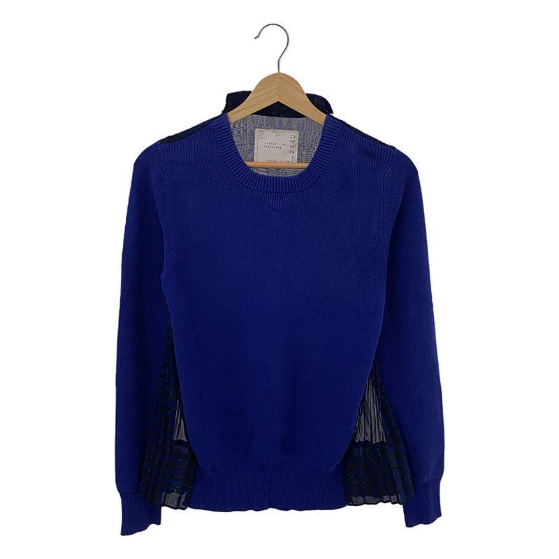 sacai - sacai / サカイ | バックプリーツ シアー ドッキング コットン ニット プルオーバー | 1 | ブルー | レディース sacai / サカイ | バックプリーツ シアー ドッキング コットン