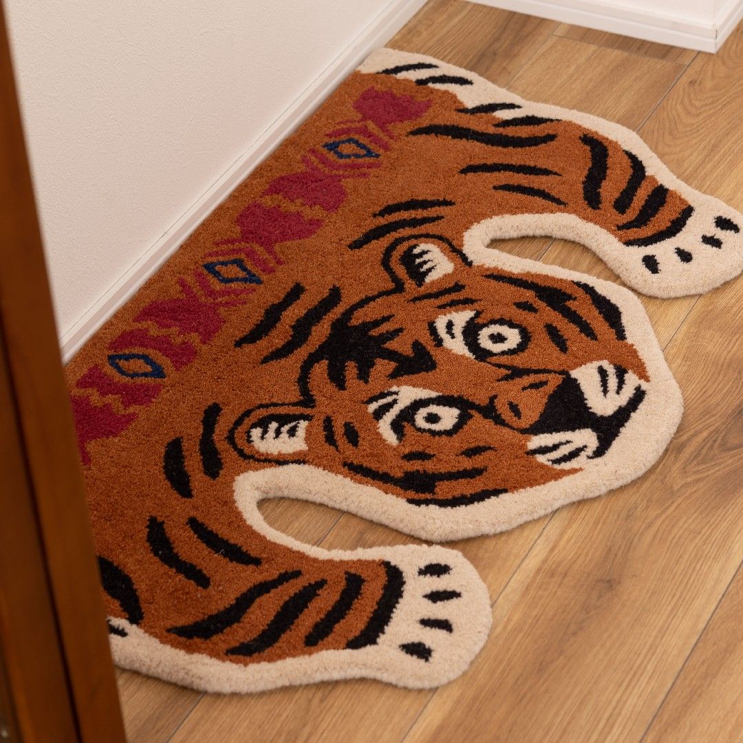 本州送料無料 アニマルアクセントラグタイガー ラグ トラ ウール セパレート アクセント インテリア 約W60×D90×H1.8