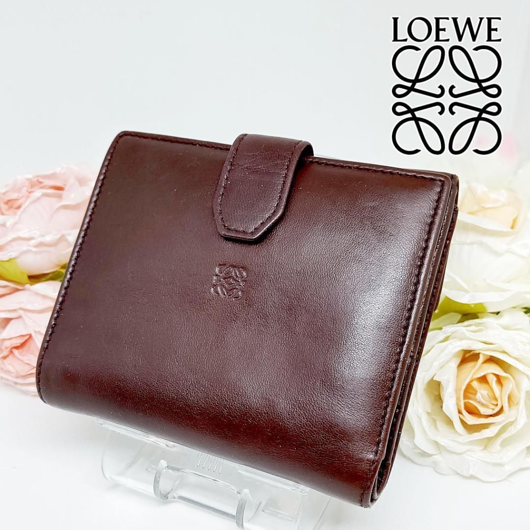 ✨美品✨✨肌触りの良いロエベ折財布 ブラウン - メルカリ 