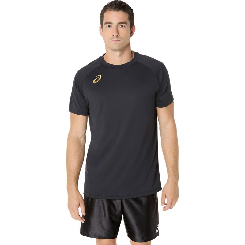 アシックス asics プラクティス半袖シャツ(背面ビックロゴ) Volleyball インドアスポーツ 半袖トップス (2053A212)、(001)パフォーマンスブラック