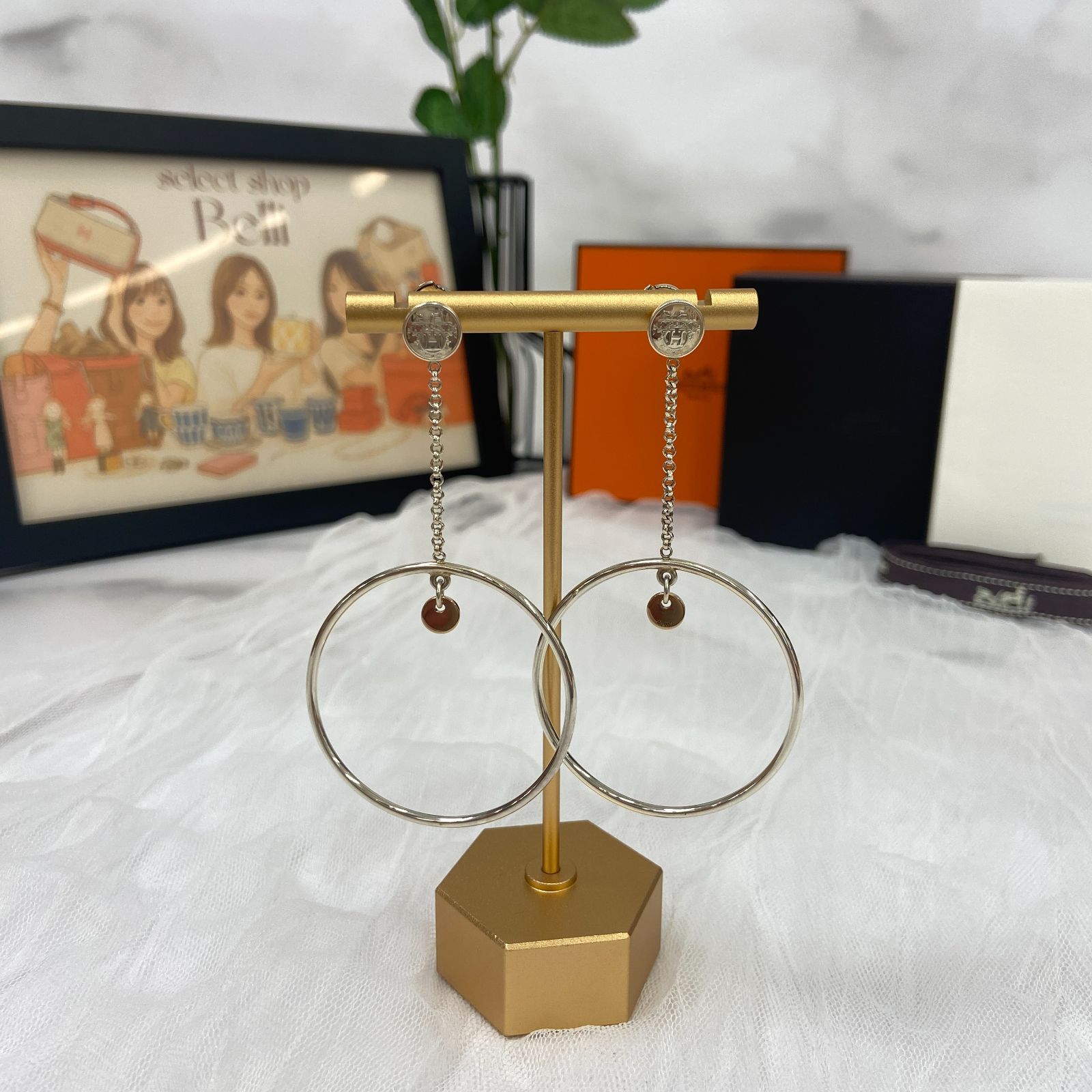 鑑定済み 】エルメス 《 エクスリブリス フープピアス 》 シルバー925 