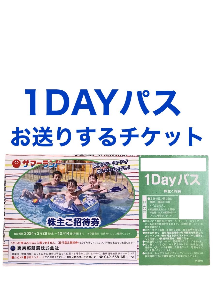サマーランド　株主優待  ご招待券フリーパス 即日発送 速達可能翌日到着 6枚 東京サマーランド株主優待券 1DAYパス フリーパス