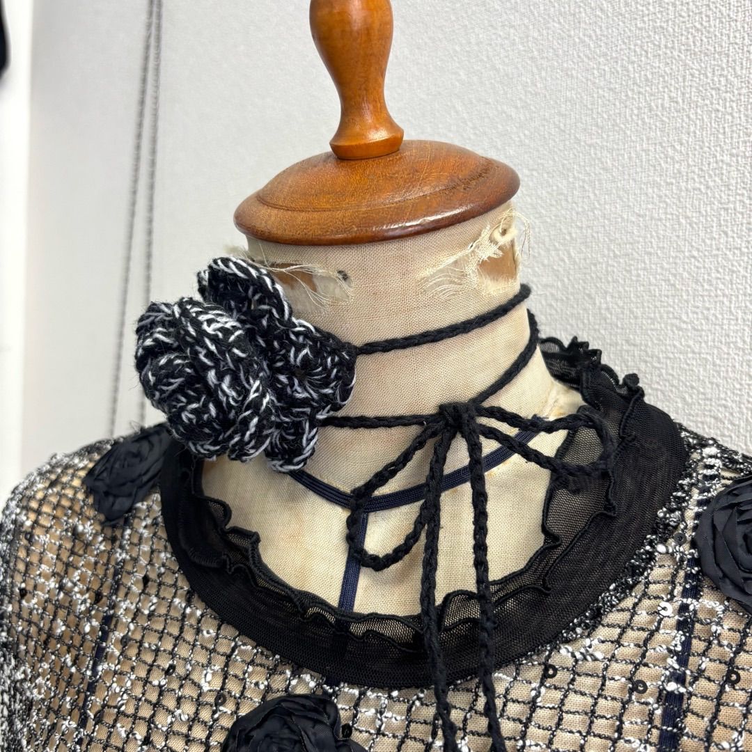 necklace / 黒白 クロシェ チョーカーネックレス 手編み #b17