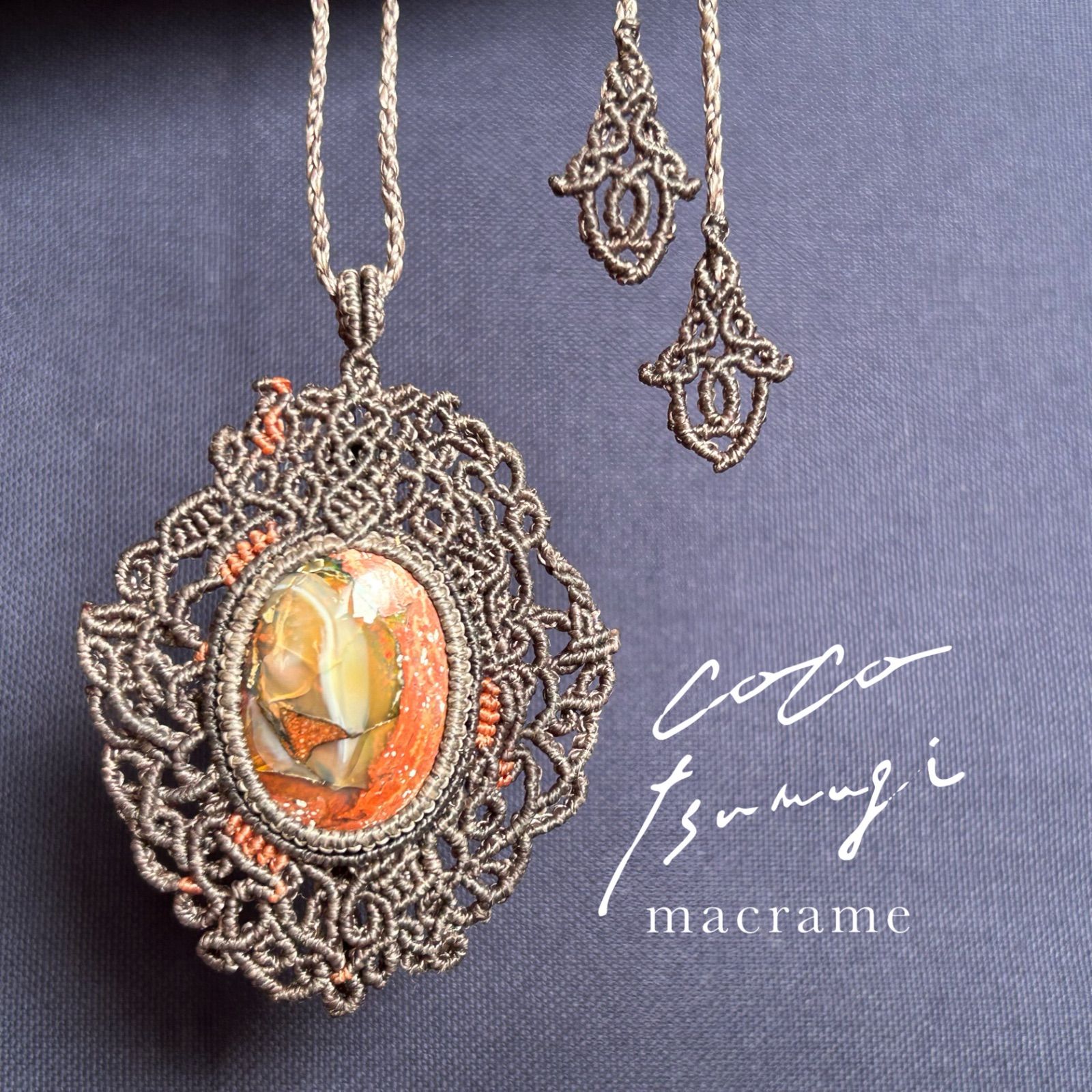 カンテラオパールのマクラメネックレス カンテラオパールのマクラメネックレス カンテラ オパール