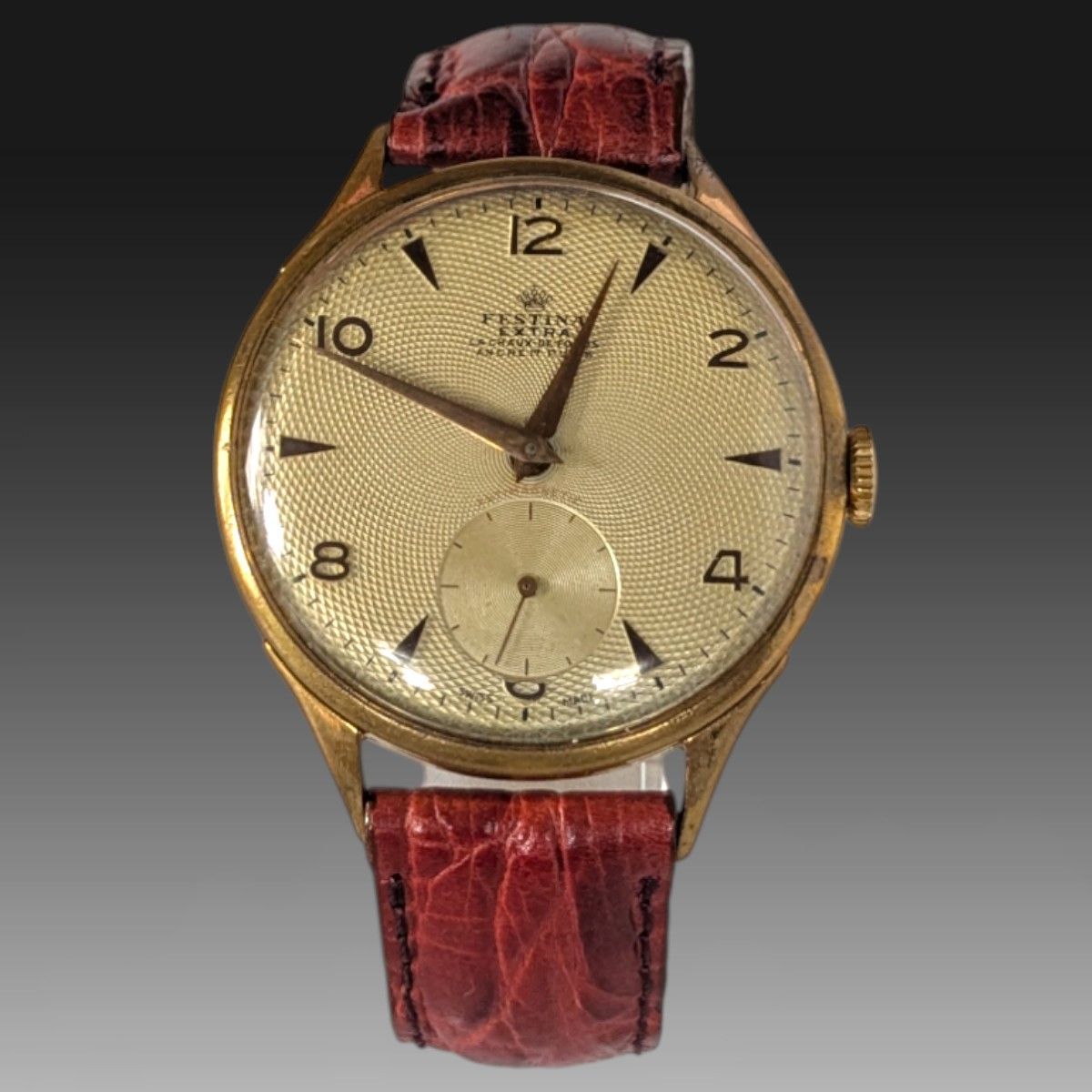 1940s スイス製 Festina Extra アンティークメンズ腕時計 金張り ステンレス スモセコ 17石 手巻き WWⅡ第二次大戦期 稼働品 913