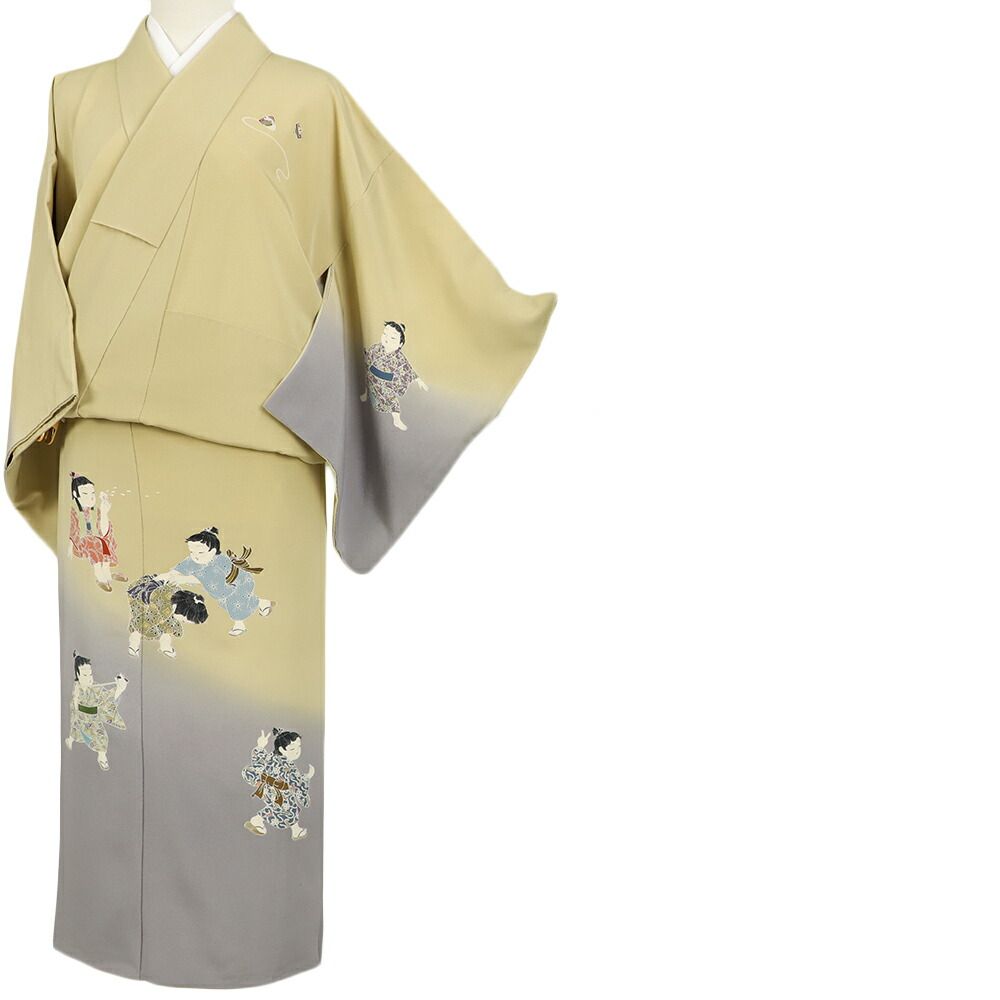 中古 訪問着 正絹 十日町友禅 ベージュ リサイクル 着物 薄紫 唐子