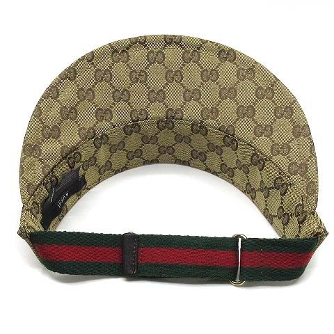 グッチ GUCCI GGキャンバス サンバイザー キャップ シェリーライン ストラップ ベージュ S