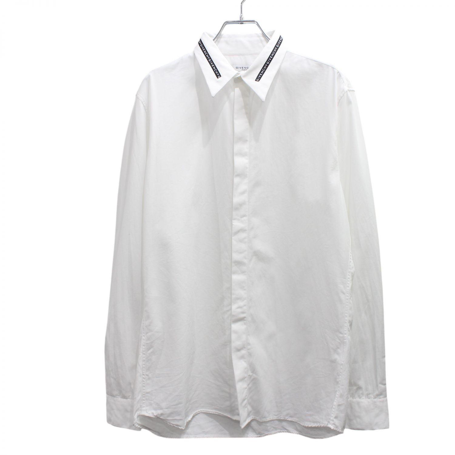 Givenchy ジバンシィ 襟ロゴテープ 長袖シャツ ホワイト サイズ41 Givenchy ジバンシィ 襟ロゴテープ 長袖シャツ ホワイト サイズ