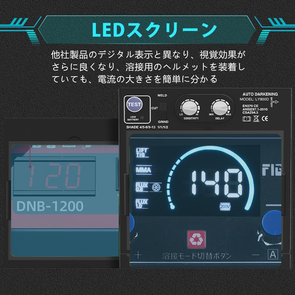 溶接機 半自動溶接機 MIG200 LED表示 最大出力140A 1台3役 ノンガスMIG·被覆アーク·LIFT TIG 100V/200V兼用 50/60HZ ノンガス半自動溶接機 アーク溶接機 定格使用率60％ インバーター搭載 小型 軽量 家庭用 初心者