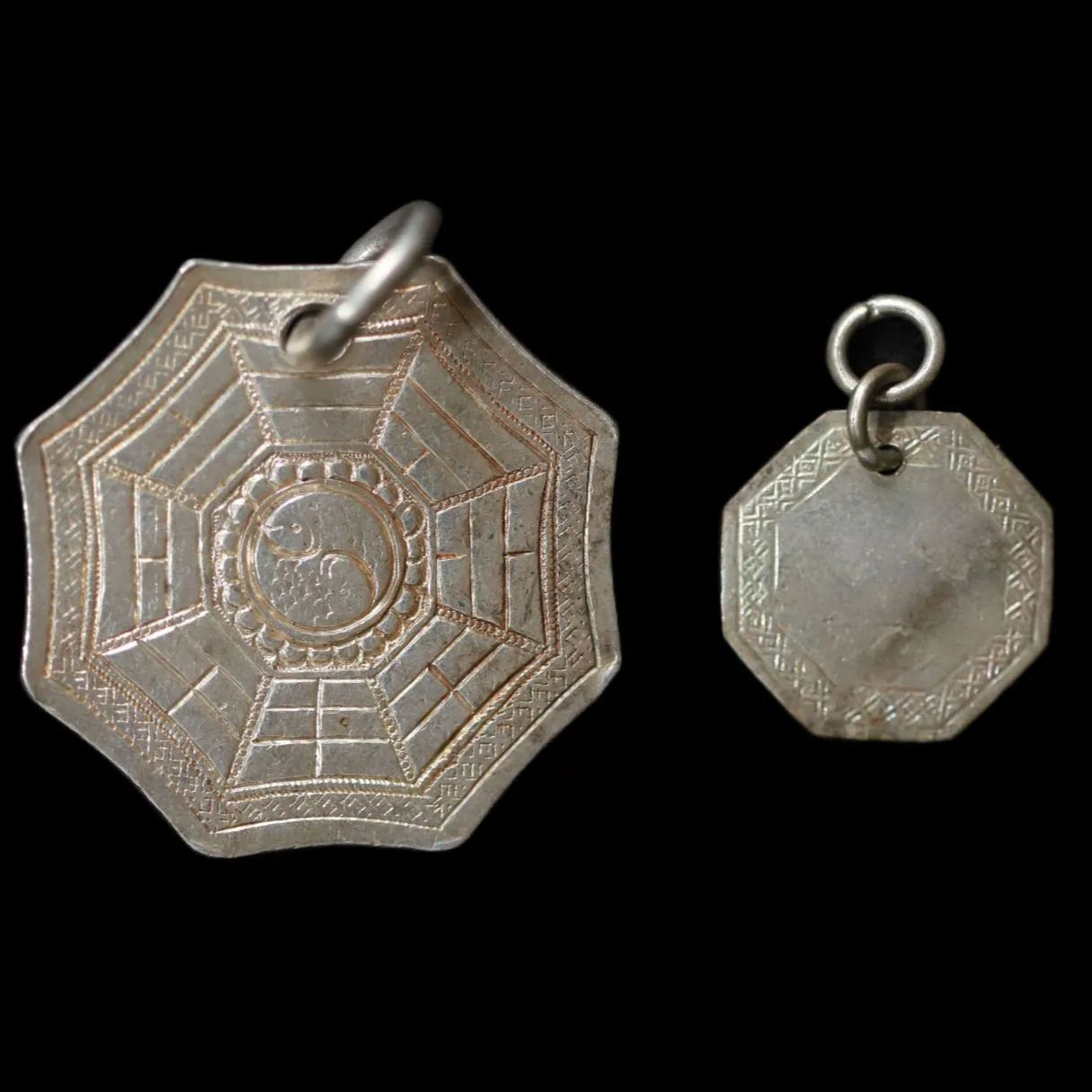 China 中国 ペンダント加工 絵銭 2枚組 銀貨