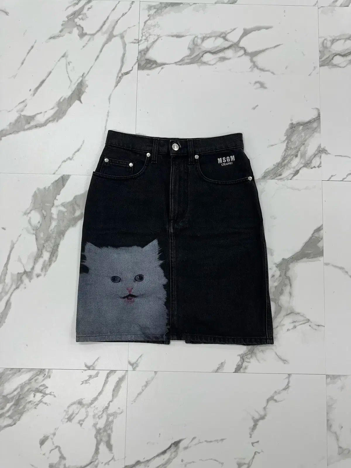 MSGM キャットプリンティング デニム スカート
