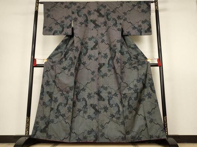 平和屋着物▽本場大島紬 単衣 草花間道 大島紬美幸謹製 証紙付き