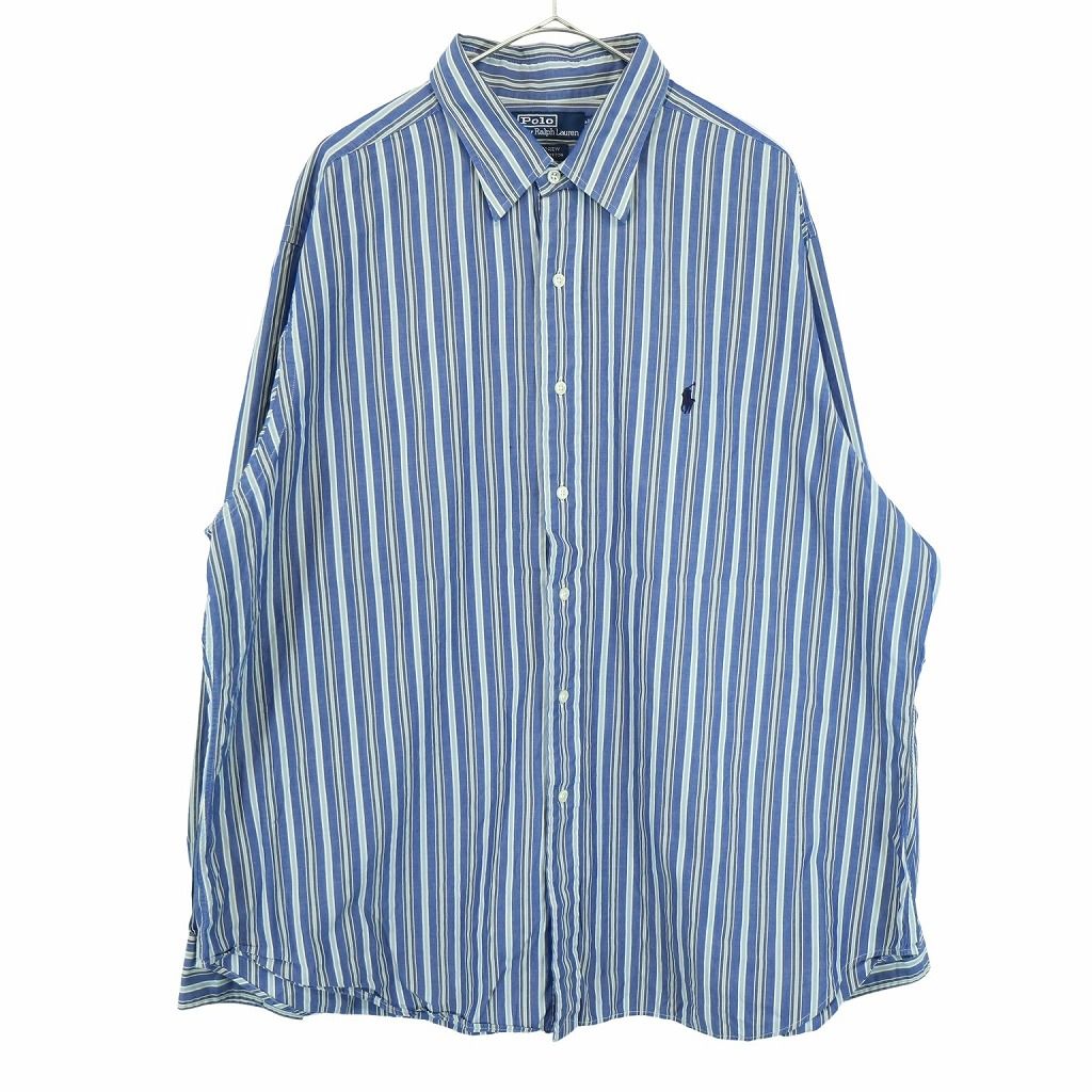 【極美品　超希少】近年　ポロラルフローレン　ストライプシャツ　長袖　ロゴ　青 POLO RALPH LAUREN ポロ・ラルフローレン ストライプ 長袖シャツ