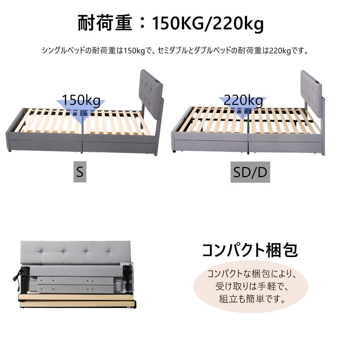 ファブリックベッド シングル 布貼りベッド かわいい木製下収納耐震