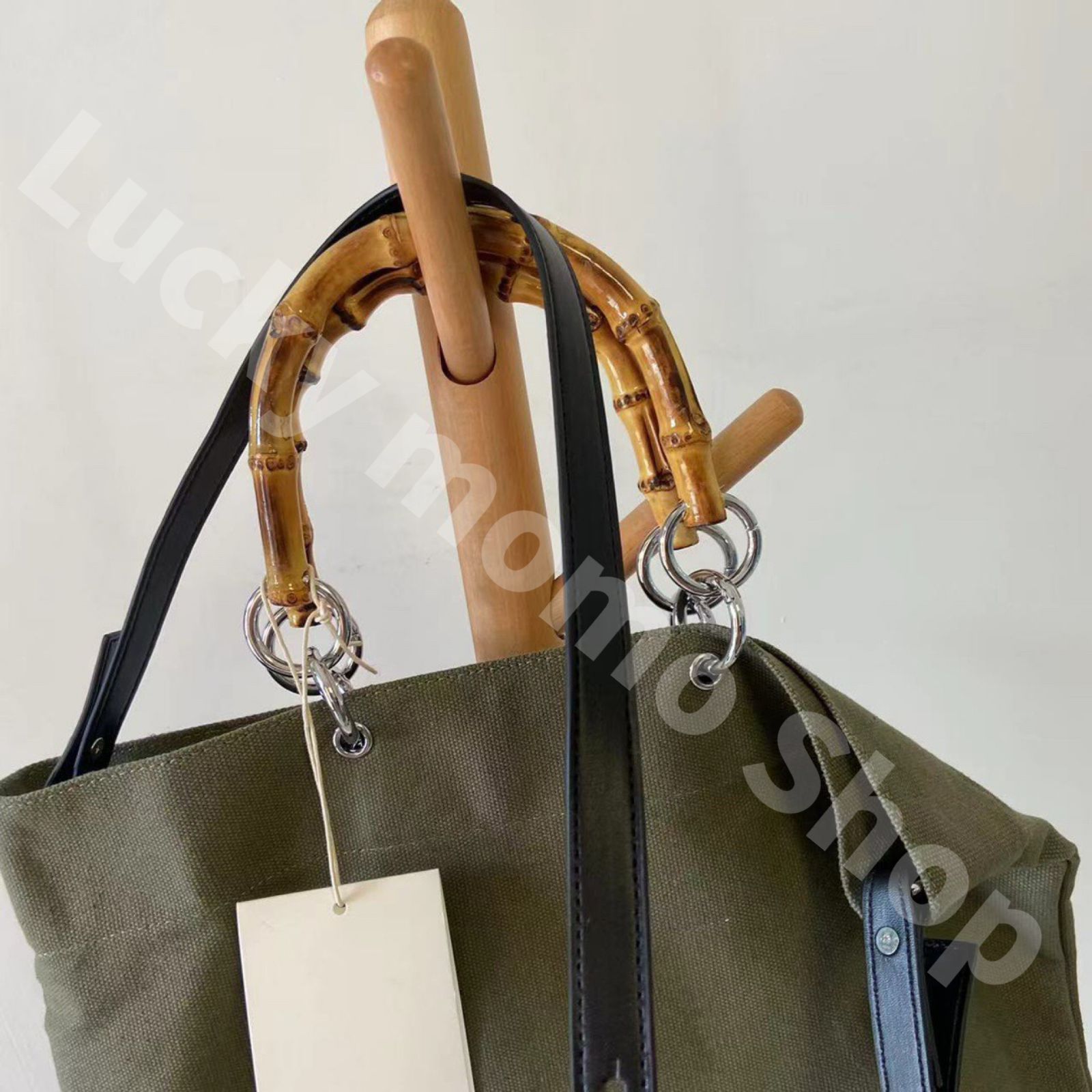 大人気 新品 JIL SANDER BAMBOO SHOPPER SQUARE ジルサンダー ファッション メンズ レディース バッグ バンブーハンドル ロゴプリント トートバッグ ハンドバッグ ショルダーバッグ アーミーグリーン