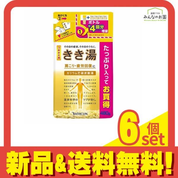 きき湯 カリウム芒硝炭酸湯 480g (詰め替え用) 6個セット まとめ売り