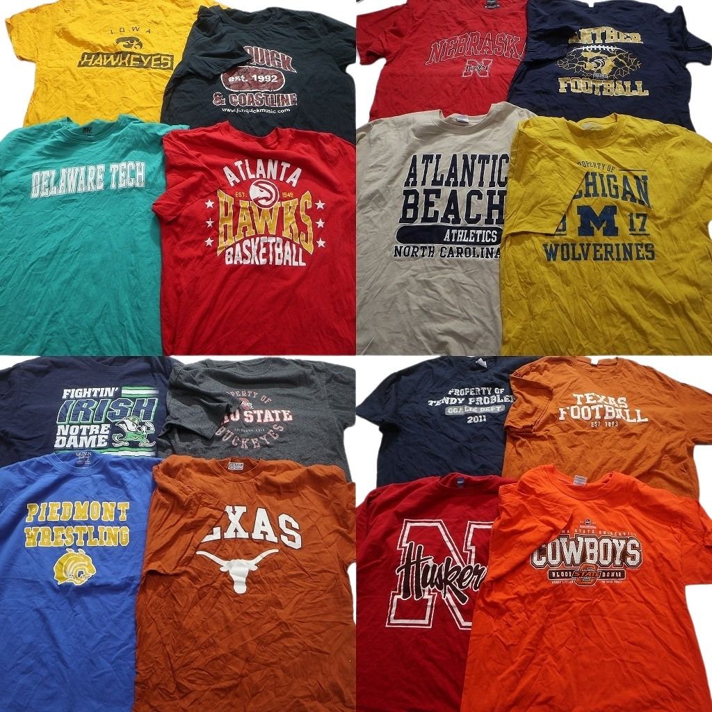 古着卸 カレッジ風 半袖Tシャツ 16枚セット メンズ XL チームロゴ NBA ホークス アイオワ 古着 NA1943