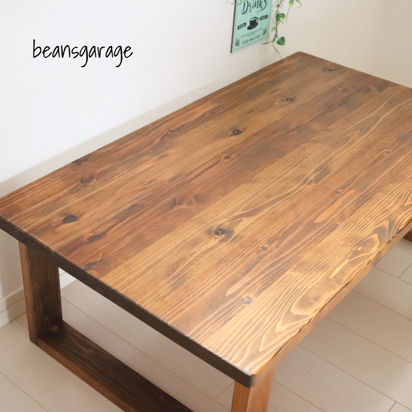 天然木 無垢ローテーブル 厚め天板 90×50cm リビングテーブル カフェ ...