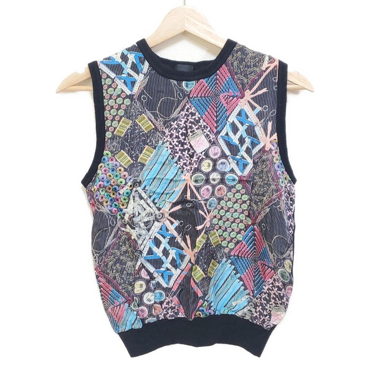 PaulSmith BLACK ポールスミスブラック ノースリーブセーター サイズM レディース - 黒×ブルー×マルチ クルーネック 異素材切替え