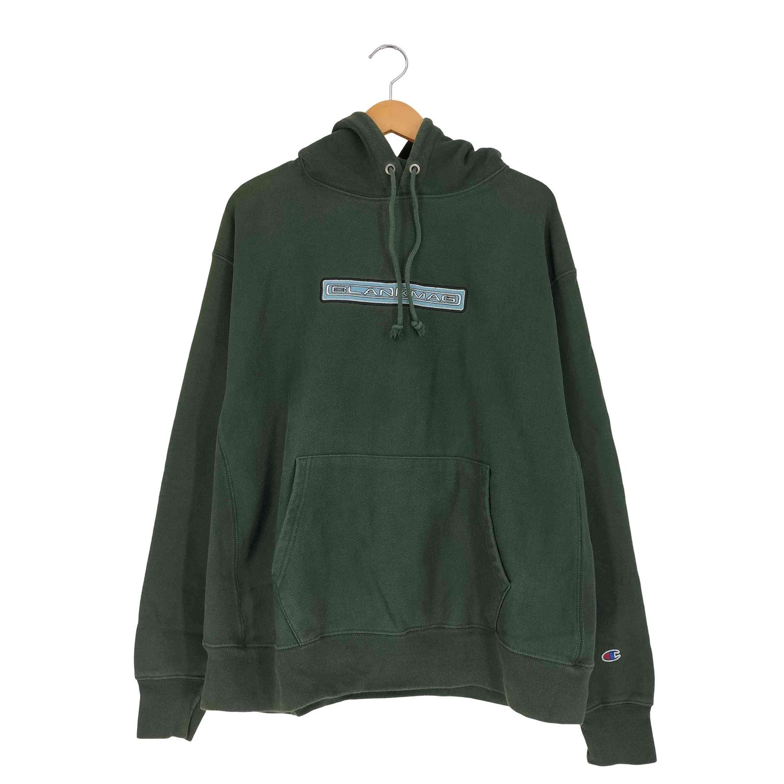 ユーズドフルギ USED古着 {{BLANKMAG}} Championボディ REVERSE WEAVE ロゴ刺繍 プルオーバーパーカー メンズ import：XL 