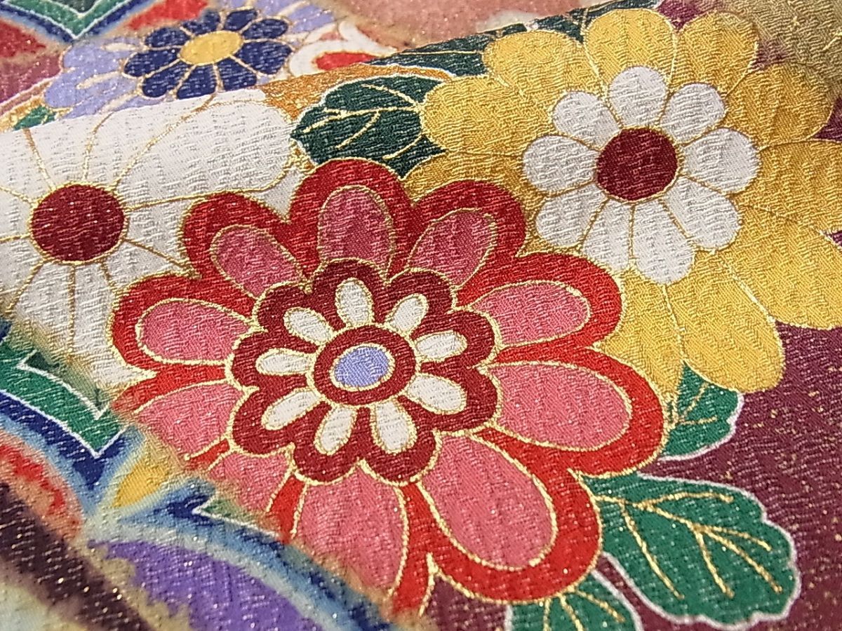 平和屋1■極上　振袖　駒刺繍　熨斗吉祥花毬文　暈し染め　金彩　逸品3s20349