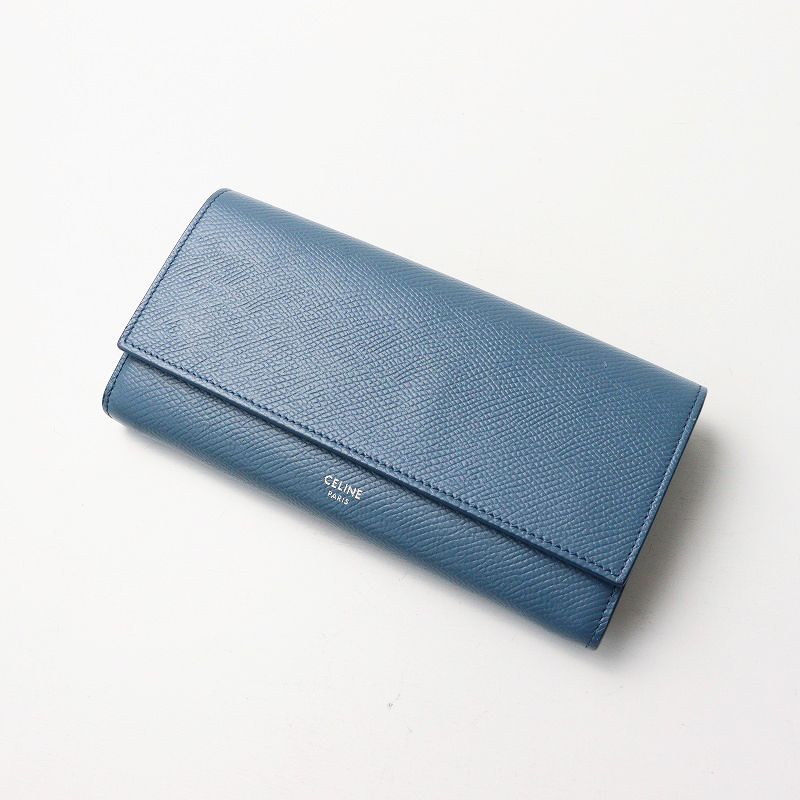 セリーヌ CELINE ラージフラップ レザー ウォレット/ブルー系 長 セリーヌ CELINE ラージフラップ レザー ウォレット/ブルー系 長