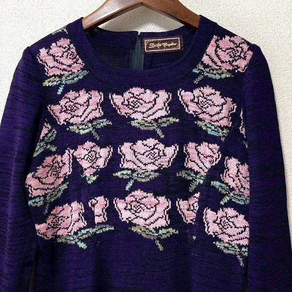 wnc サイトウトヨコ 斉藤都世子 ワンピース 紫 黒 ピンク系 ニット 花