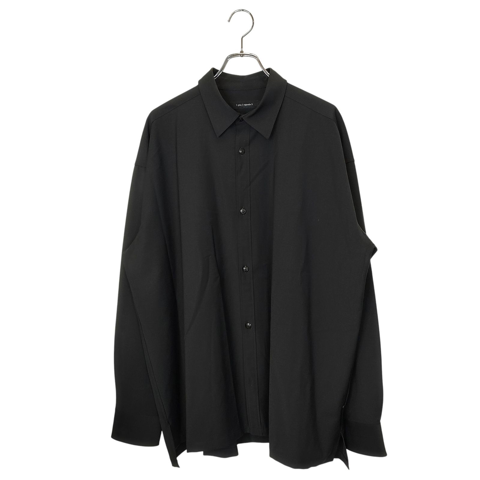 1PIU1UGUALE3 ウノピゥウノウグァーレトレ BIG TRO SHIRTS オーバーサイズ ウール 長袖 シャツ MRS176 WOL161 8 XXXL ブラック メンズ