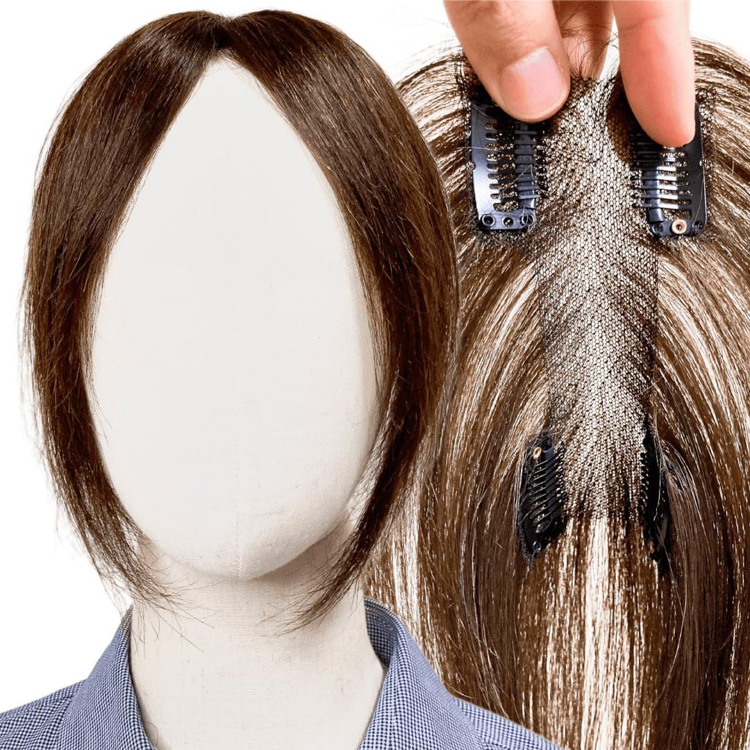 Luce brillare 部分ウィッグ ヘアピース ポイントウィッグ 女性 レディース 人毛 かつら 前髪ウィッグ ショート トップピース トップカバー 前髪 つむじ 頭頂部 白髪カバー 医療 前髪未カット ナチュラルブラウン 12×6cm