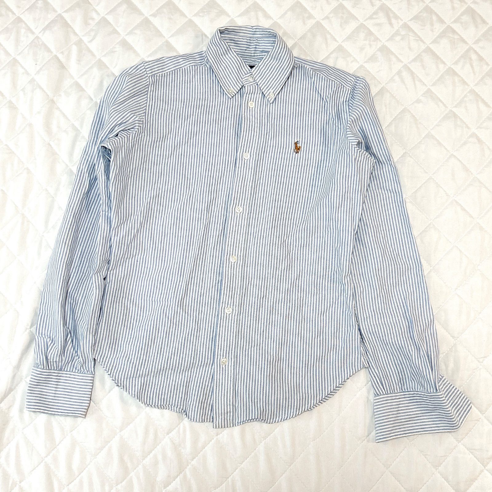 ラルフローレン 長袖コットンシャツ 水色 ライトブルー ストライプ POLO RALPH LAUREN ポロ・ラルフローレン ストライプ 長袖シャツ