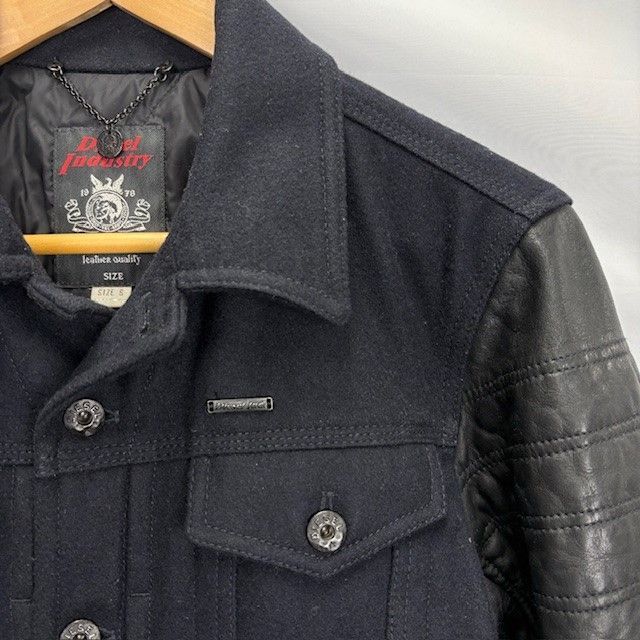 Diesel Industry COWレザースリーブ ウール混 トラッカージャケット 