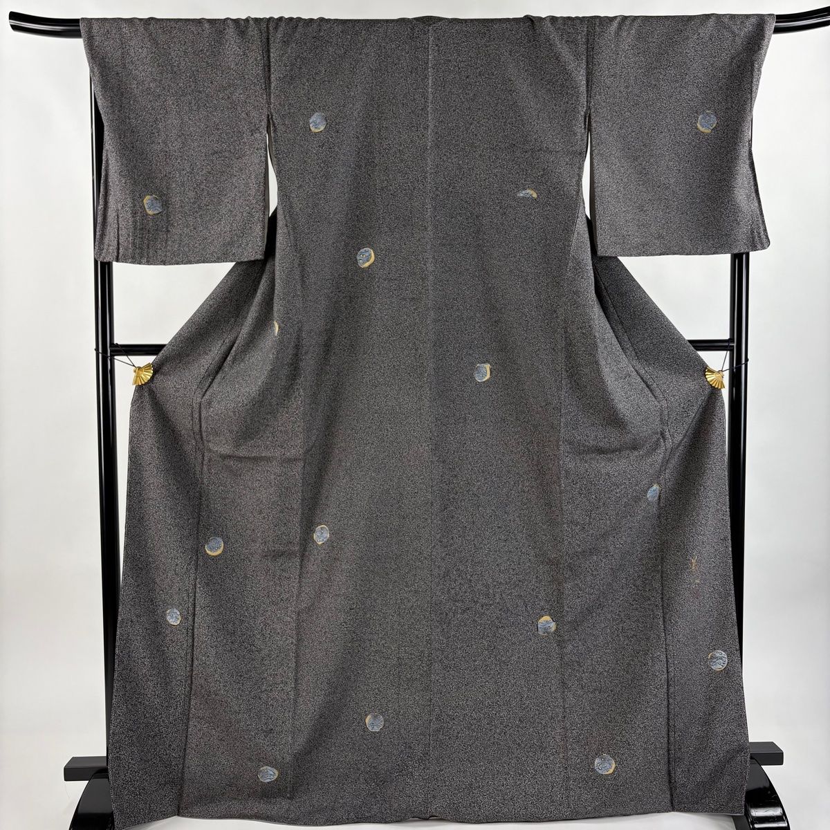 小紋 身丈171cm 裄丈70cm L 袷 紬地 落款 幾何学 金彩 紺色 正絹 秀品