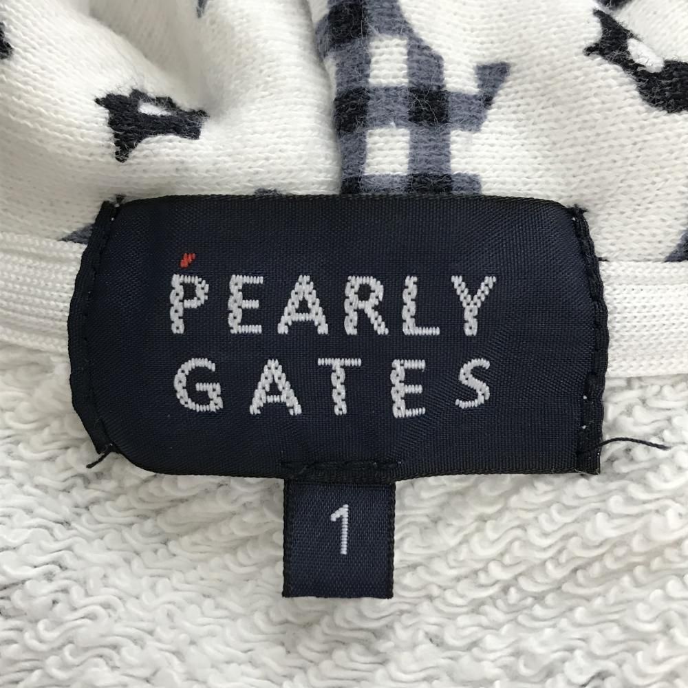 el16 PEARLY GATES 花柄 チェック パーカー レディースL相当 パーリーゲイツ ジップパーカー ネイビー×白 花柄 チェック