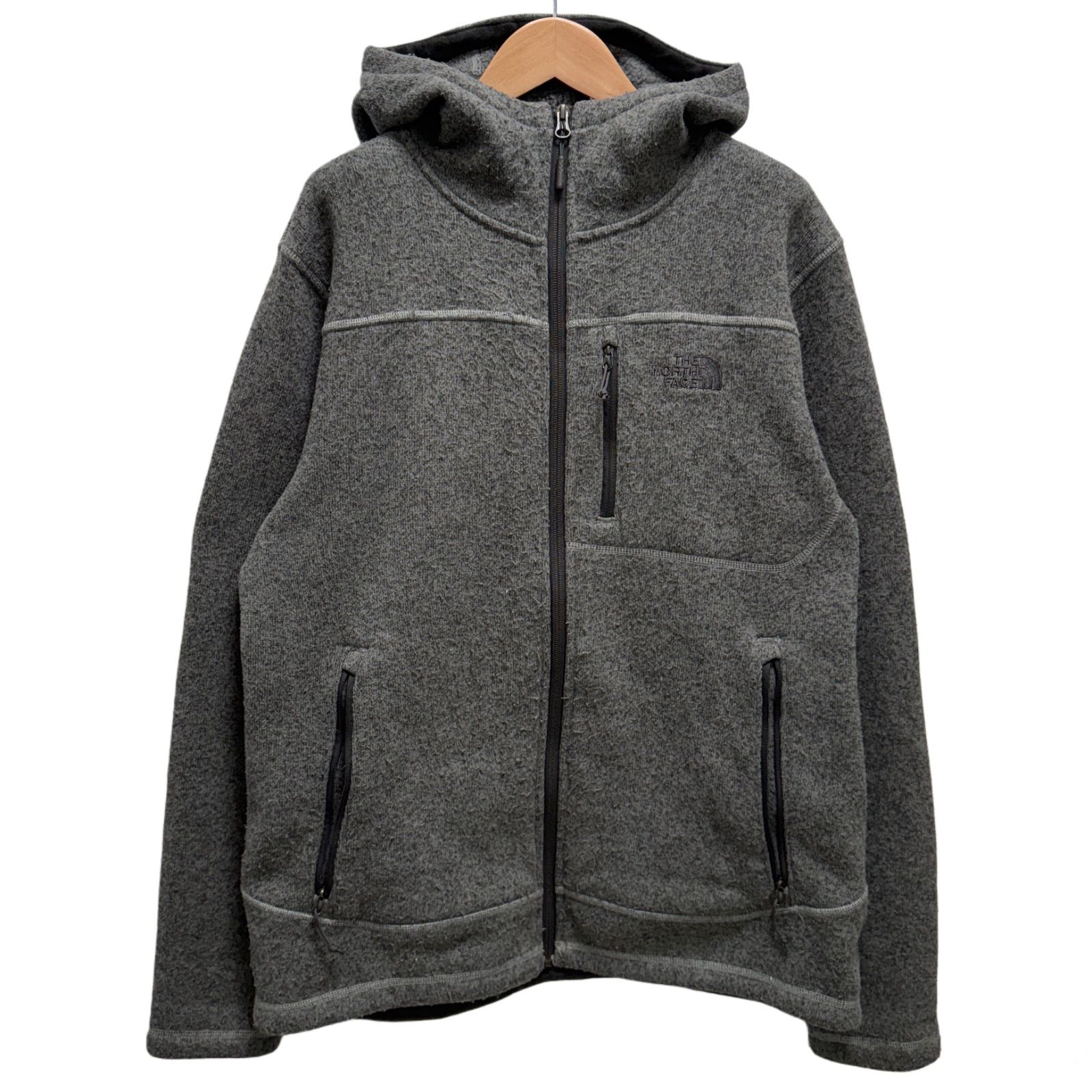 美品 ノースフェイス フリースパーカー Lサイズ グレー フリース 