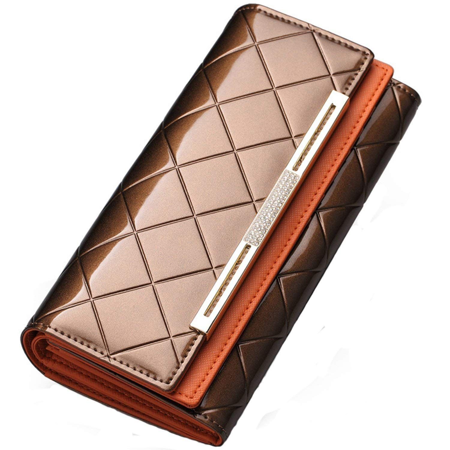 『在庫処分』 上品 収納 大人 たっぷり 二つ折り 折りたたみ 茶 青 赤 黒 オレンジー ブラウン 型押し ブルー レッド ブラック レディース 財布 長財布 牛革 大容量 [Rockyu]