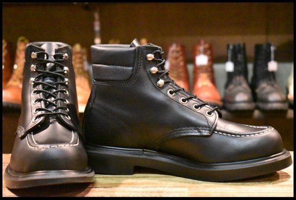 7.5E 23年 レッドウィング 8133 スーパーソール 黒 ブラッククローム モックトゥ 編み上げ ブーツ redwing HOPESMORE FJ183